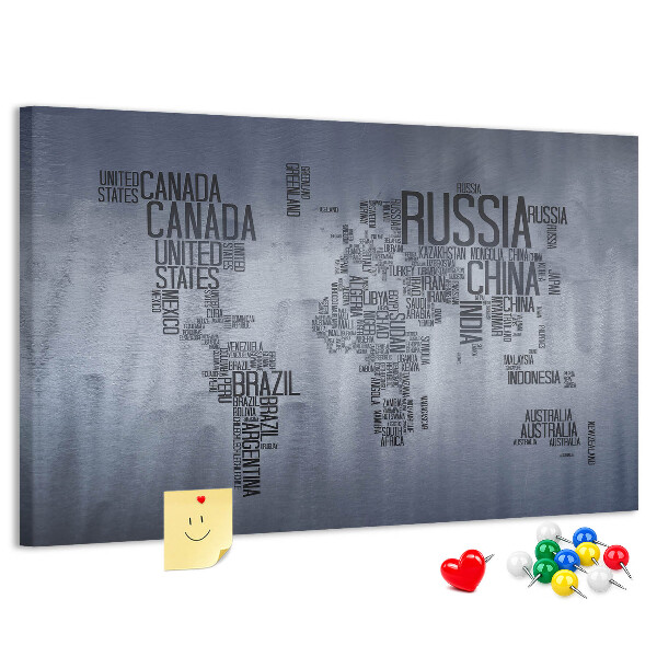 Nástěnka Mapa světa s názvy zemí.