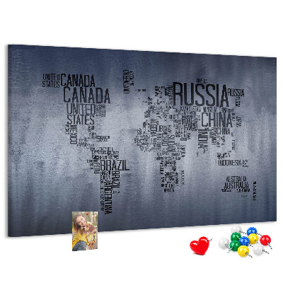 Nástěnka Mapa světa s názvy zemí.