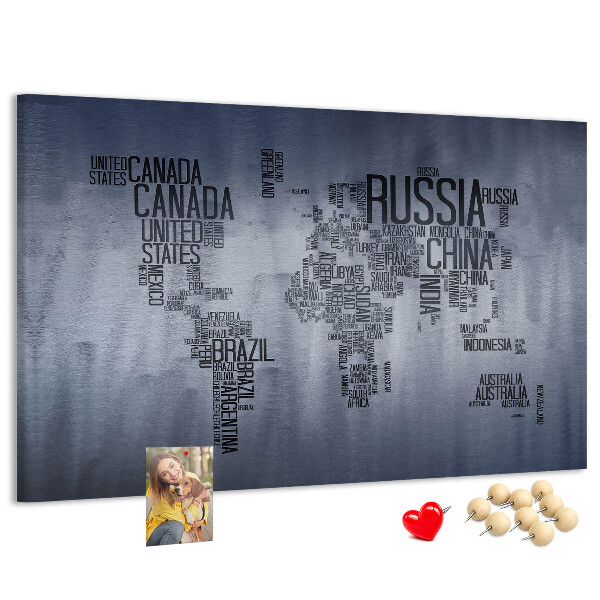 Nástěnka Mapa světa s názvy zemí.