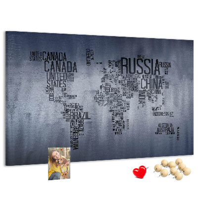 Nástěnka Mapa světa s názvy zemí.