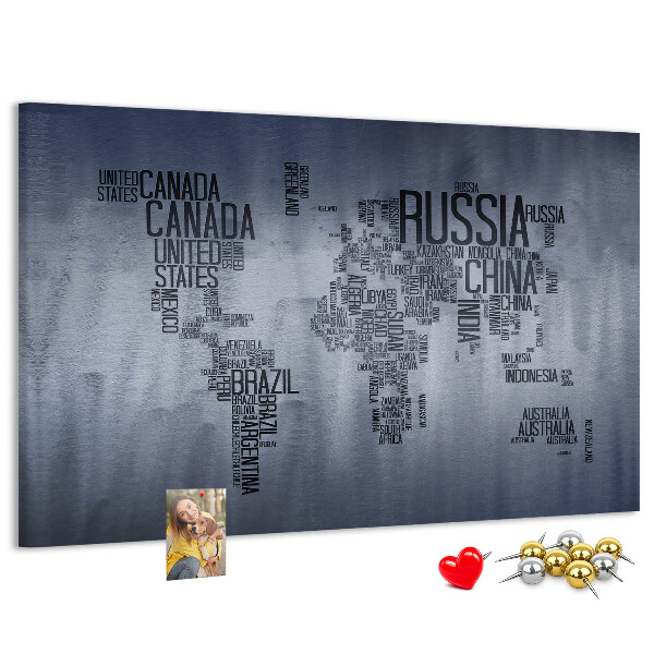 Nástěnka Mapa světa s názvy zemí.