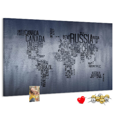 Nástěnka Mapa světa s názvy zemí.