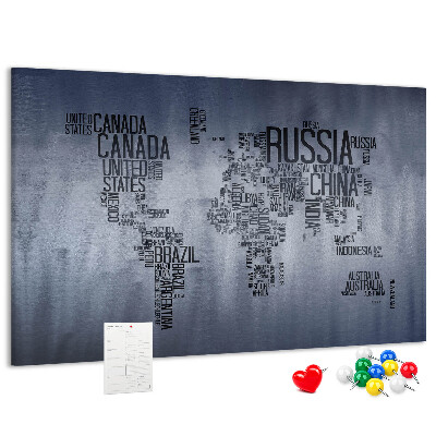 Nástěnka Mapa světa s názvy zemí.