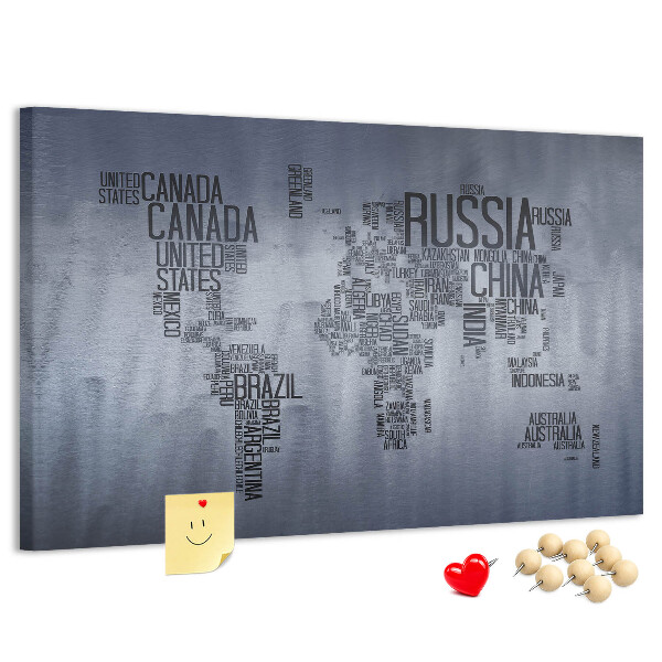 Nástěnka Mapa světa s názvy zemí.