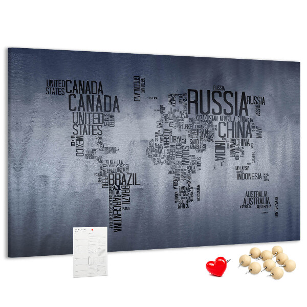 Nástěnka Mapa světa s názvy zemí.