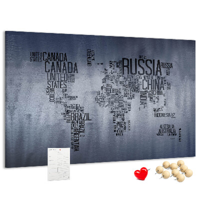 Nástěnka Mapa světa s názvy zemí.