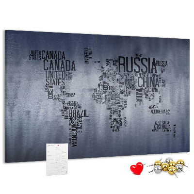 Nástěnka Mapa světa s názvy zemí.