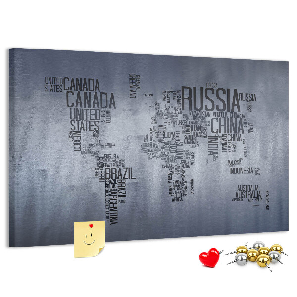 Nástěnka Mapa světa s názvy zemí.