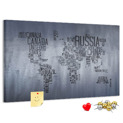 Nástěnka Mapa světa s názvy zemí.