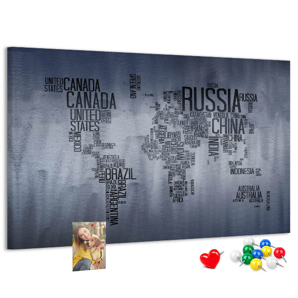 Nástěnka Mapa světa s názvy zemí.