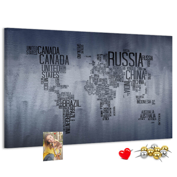 Nástěnka Mapa světa s názvy zemí.