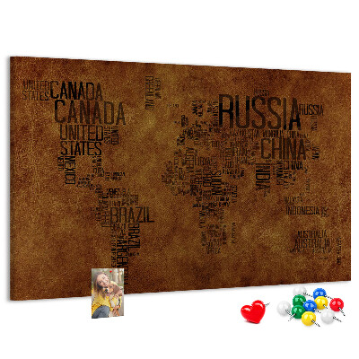 Korková nástěnka Mapa světa s názvy zemí.