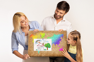 Korková nástěnka Barevná mapa světa na hnědém pozadí