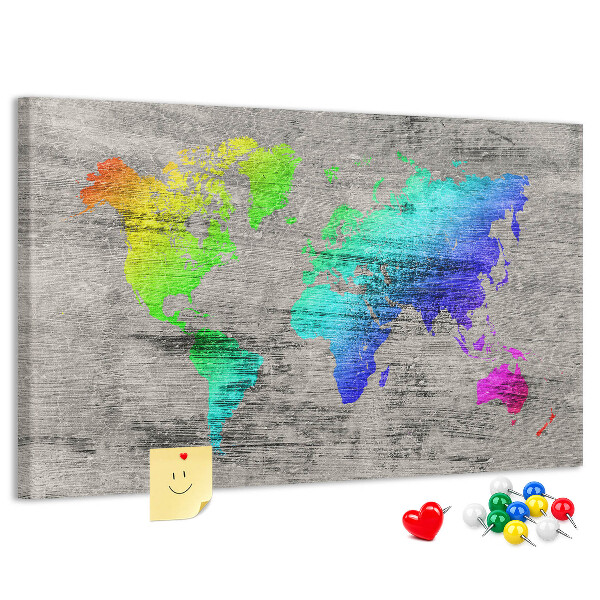 Fětská nástěnka Barevná mapa světa na šedém pozadí