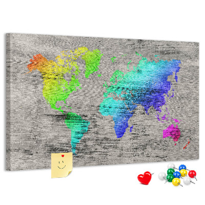 Fětská nástěnka Barevná mapa světa na šedém pozadí