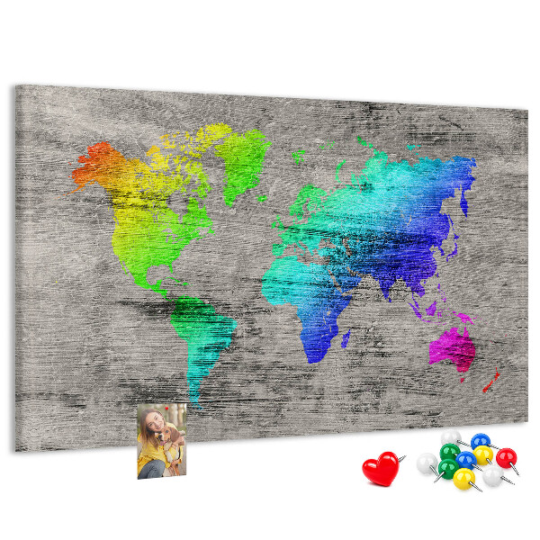 Fětská nástěnka Barevná mapa světa na šedém pozadí