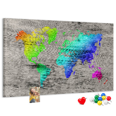 Fětská nástěnka Barevná mapa světa na šedém pozadí