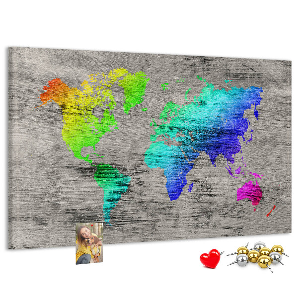 Fětská nástěnka Barevná mapa světa na šedém pozadí