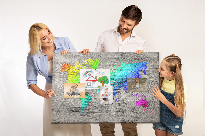 Fětská nástěnka Barevná mapa světa na šedém pozadí