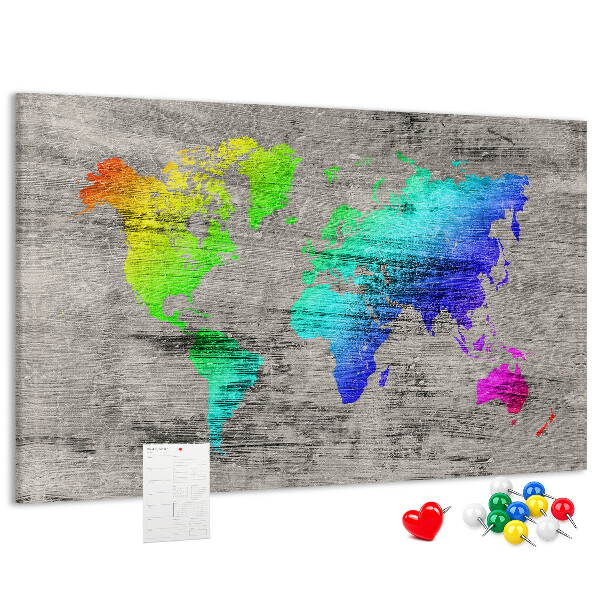 Fětská nástěnka Barevná mapa světa na šedém pozadí