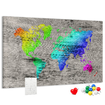Fětská nástěnka Barevná mapa světa na šedém pozadí