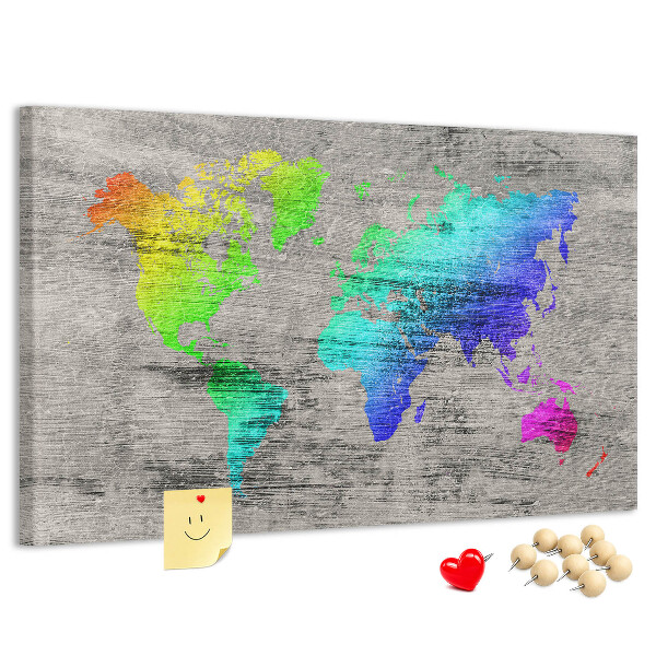 Fětská nástěnka Barevná mapa světa na šedém pozadí
