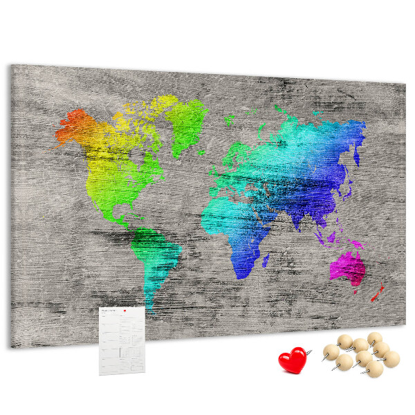 Fětská nástěnka Barevná mapa světa na šedém pozadí