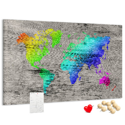 Fětská nástěnka Barevná mapa světa na šedém pozadí