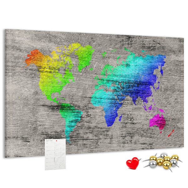 Fětská nástěnka Barevná mapa světa na šedém pozadí
