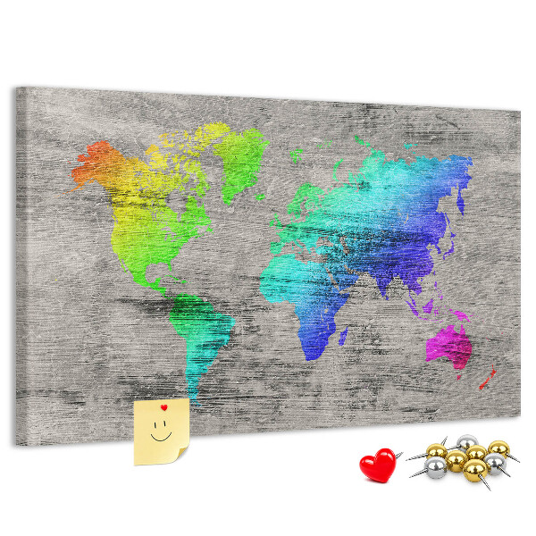 Fětská nástěnka Barevná mapa světa na šedém pozadí