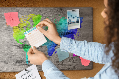 Fětská nástěnka Barevná mapa světa na šedém pozadí