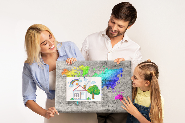 Fětská nástěnka Barevná mapa světa na šedém pozadí