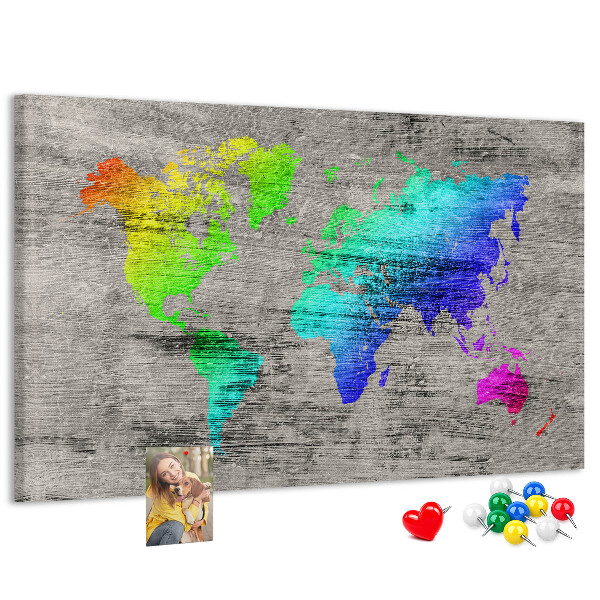 Fětská nástěnka Barevná mapa světa na šedém pozadí