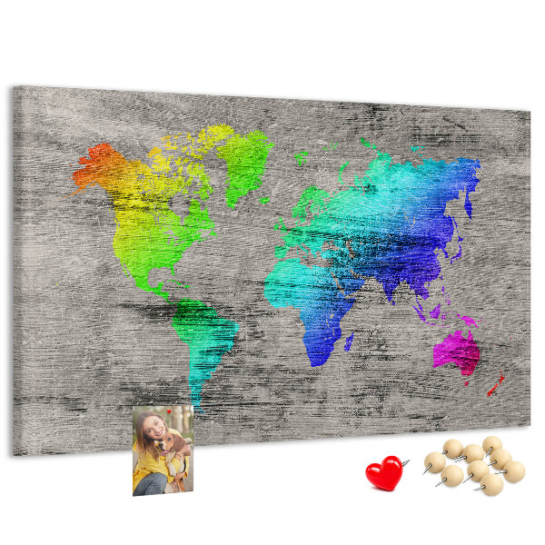 Fětská nástěnka Barevná mapa světa na šedém pozadí