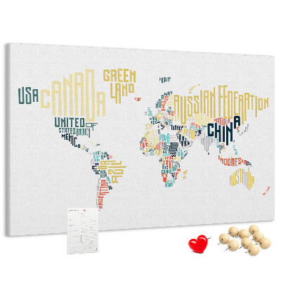 Nástěnka Mapa světa s názvy zemí slovy