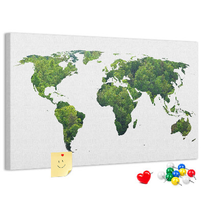 Korková nástěnka Zelená mapa světa s vegetací