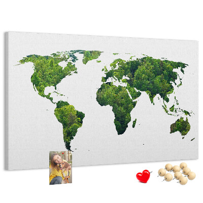 Korková nástěnka Zelená mapa světa s vegetací