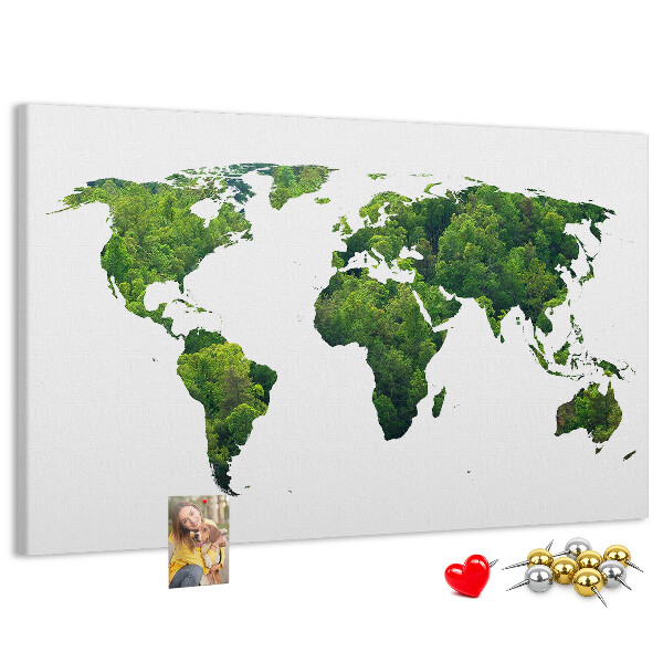 Korková nástěnka Zelená mapa světa s vegetací