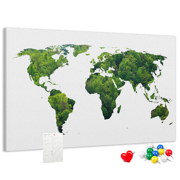 Korková nástěnka Zelená mapa světa s vegetací