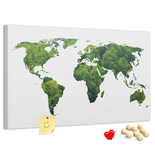 Korková nástěnka Zelená mapa světa s vegetací