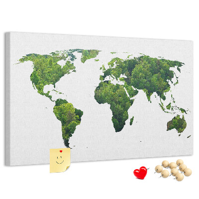 Korková nástěnka Zelená mapa světa s vegetací