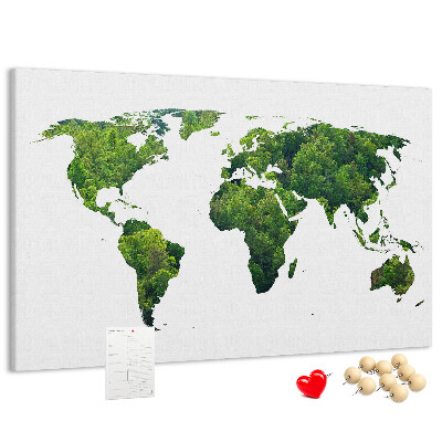 Korková nástěnka Zelená mapa světa s vegetací