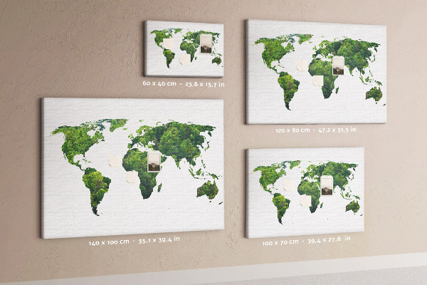 Korková nástěnka Zelená mapa světa s vegetací