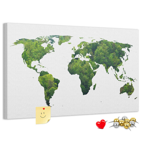 Korková nástěnka Zelená mapa světa s vegetací