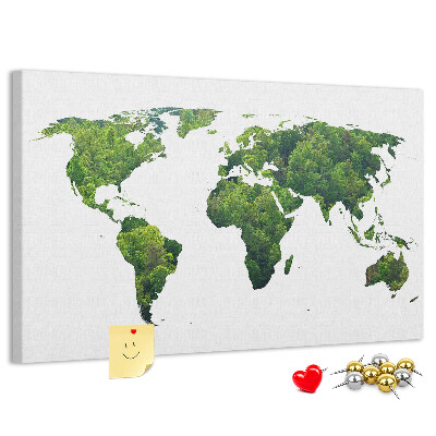 Korková nástěnka Zelená mapa světa s vegetací