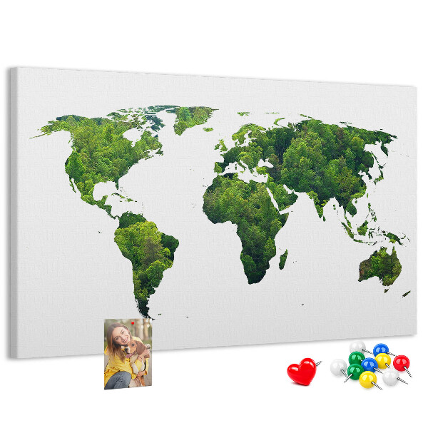 Korková nástěnka Zelená mapa světa s vegetací