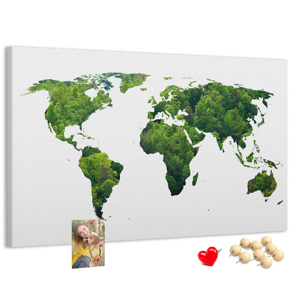 Korková nástěnka Zelená mapa světa s vegetací