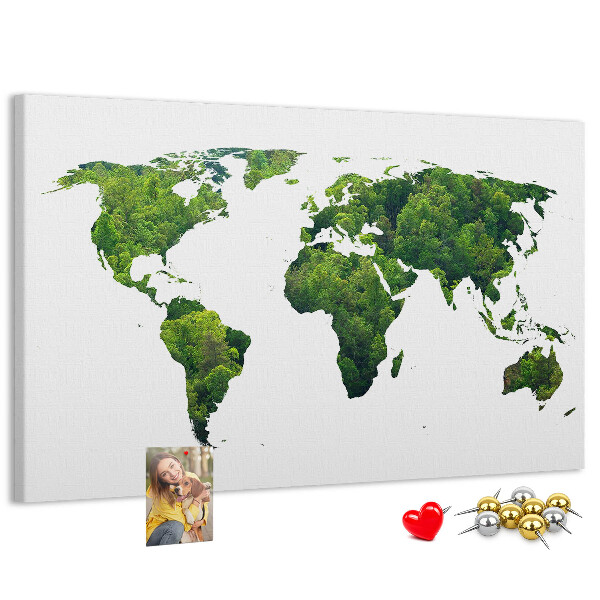 Korková nástěnka Zelená mapa světa s vegetací