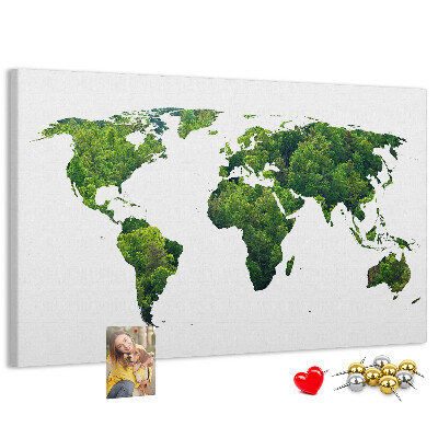 Korková nástěnka Zelená mapa světa s vegetací