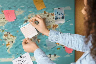 Nástěnka Mapa světa s divokými zvířaty